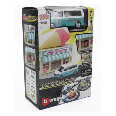 Bburago Accessories Diorama - Set Ice Cream Shop With Volkswagen T6 Minibus 2018 1:43 Světle Mod