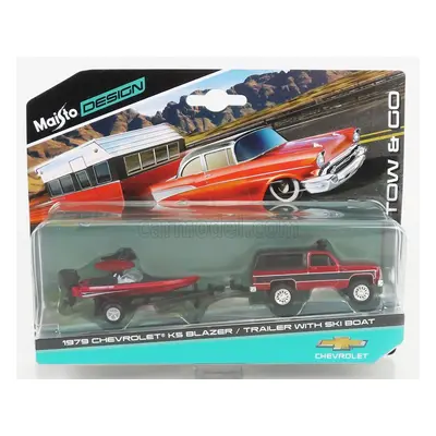 Maisto Chevrolet Blazer K5 1979 With Ski Boat And Trailer 1:64 Red Met