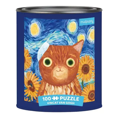 Mudpuppy Puzzle Vincat van Gogh umělecké kočky v plechovce 100 dílků