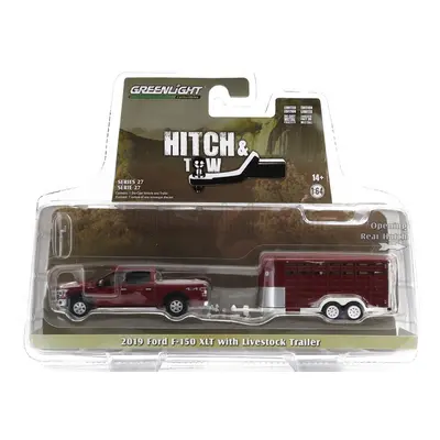 Greenlight Ford usa F-150 Xlt Pick-up 2019 With Livestock Trailer 1:64 Červená Stříbrná