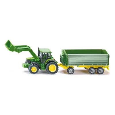 SIKU Farmer - John Deere s čelním nakladačem a přívěsem 1:87