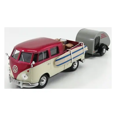 Motor-max Volkswagen T1 Type 2 Double Cabine With Trailer 1962 1:24 Červený Krém