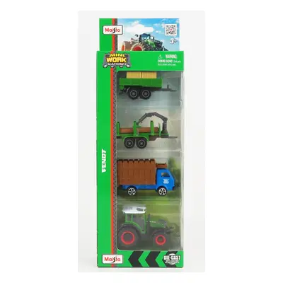 Maisto Fendt Set 4x 209 Vario Tractor 2022 - Truck - Trailer 1:64 Zelená Modrá Hnědá