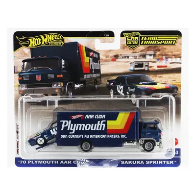 Mattel hot wheels Truck Sakura Sprinter Car Transporter With Plymouth Cuda N 42 Racing 1970 1:64