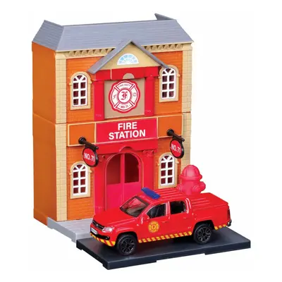 Bburago Accessories Diorama - Set Fire Station With Volkswagen Amarok Pick-up 2009 1:43 Red