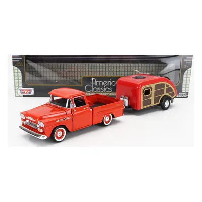 Motor-max Chevrolet Apache Pick-up With Trailer Roulotte 1958 1:24 Tmavě Oranžová