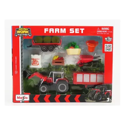 Maisto Massey ferguson Farm Set 8s.285 Tractor With Accessories 2018 1:64 Červená Šedá