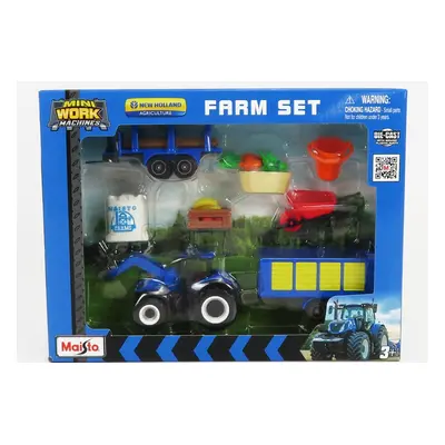 Maisto New holland Farm Set T7-315 Tractor With Accessories 2018 1:64 Modrá Žlutá