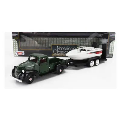 Motor-max Plymouth Pick-up With Trailer + Boat 1941 1:24 Zelená Černá Bílá