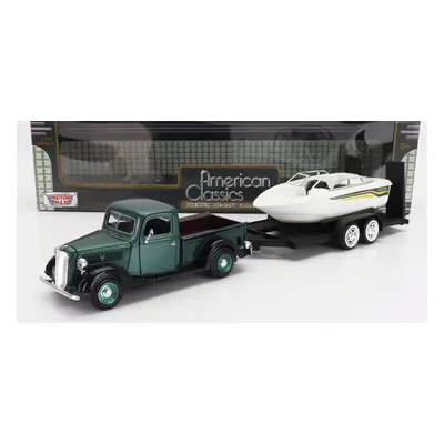 Motor-max Ford usa Pick-up With Trailer + Boat 1937 1:24 Zelená S Bílou