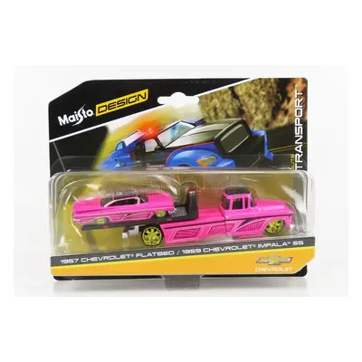 Maisto Chevrolet Impala Ss 1959 With Ramp Truck Flatbed 1957 1:64 Pink