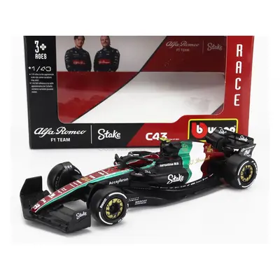 Bburago Alfa romeo F1 C43 Team Stake N 24 Monza Italy Gp 2023 Guanyu Zhou 1:43 Černá Červená Bí