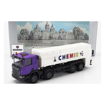 Brekina plast Scania P124.860 Tanker Truck Chemie 3-assi 1988 1:87 Bílá Fialová