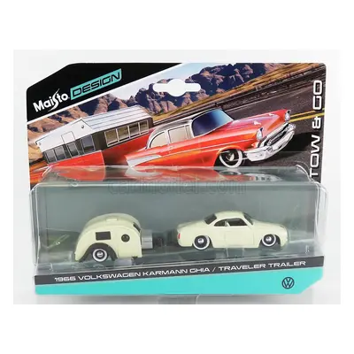 Maisto Volkswagen Karmann Ghia Coupe 1960 With Travel Trailer 1:64 Cream