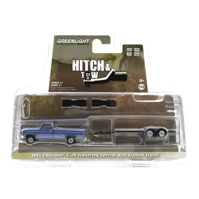 Greenlight Chevrolet C-20 Pick-up 1981 With Trailer Car Transporter 1:64 Blue Met