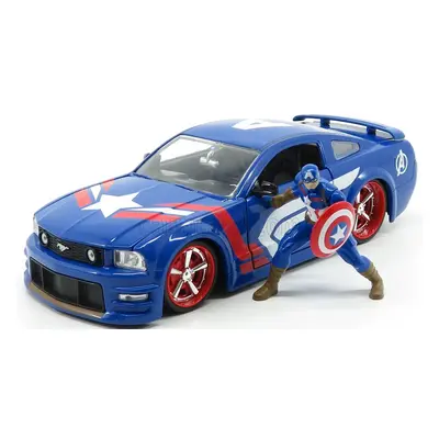 Jada Ford usa Mustang Gt Coupe 2006 With Captain America Figure 1:24 Modrá Červená Bílá