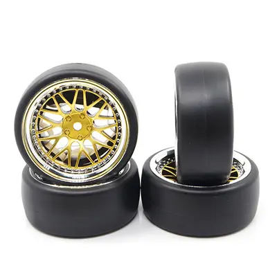 Spec D LS Wheel Offset +6 Gold Silver w/Tire 4ks pro 1/10 Drift