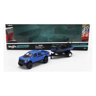 Maisto Ford usa F-150 Svt Raptor Pick-up With Bass Boat And Trailer 2021 1:64 Modrá Černá