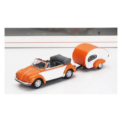 Schuco Volkswagen Beetle Cabriolet With Caravan Trailer 1960 1:87 Oranžová Bílá