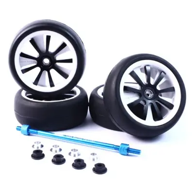 ALUMINUM STYLISH SPINNING RIMS (4PCS) BK 9-SPOKE TIRE SET W/ TIRE HOLDER FOR 1:10 RC TOUR