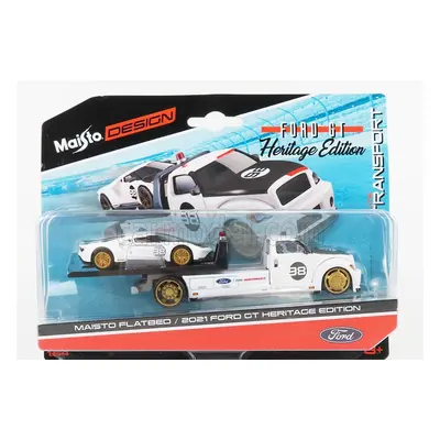 Maisto Ford usa Ramp Truck Wrecker With Ford Gt N 98 Heritage Edition 2021 1:64 Bílá Černá