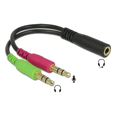 Delock adaptér stereo jack 3,5 mm 4 pin samice > 2 x stereo jack 3,5 mm 3 pin