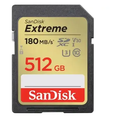 SanDisk Extreme 512 GB SDXC paměťová karta 180 MB/s a 130 MB/s, UHS-I, Class 10, U3, V30