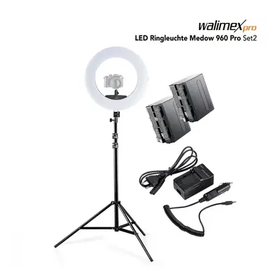 Walimex pro LED Ringleuchte Medow 960 Pro Bi Color se stativem + 2x baterie