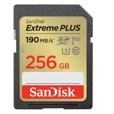 SanDisk Extreme PLUS 256 GB SDXC paměťová karta 190 MB/s a 130 MB/s, UHS-I, Class 10, U3, V30