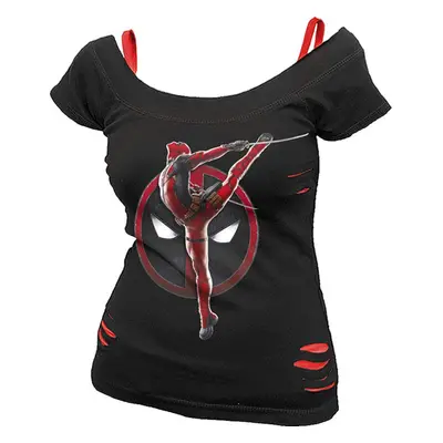 Deadpool Deadpool - Pose - 2 in1 Red Ripped Top Dámské tričko černá