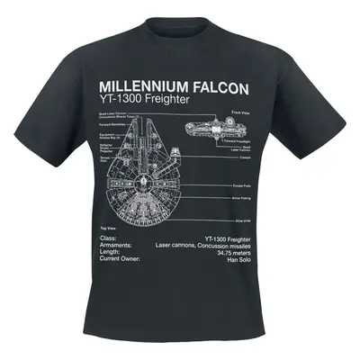 Star Wars Millenium Falcon Sketch Tričko černá