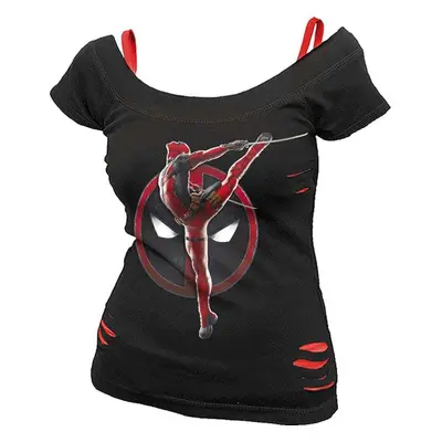 Deadpool Deadpool - Pose - 2 in1 Red Ripped Top Dámské tričko černá