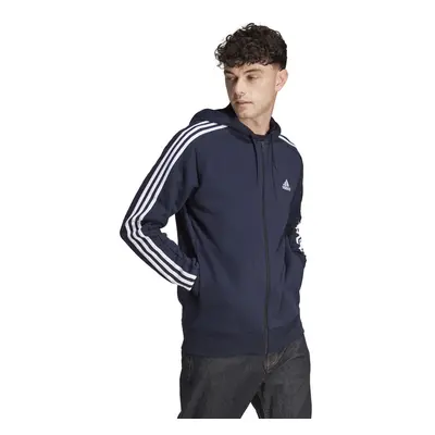 Essentials French Terry 3-Stripes Full-Zip Mikina S Kapucí Muži - Tmavě Modrá, Bílá