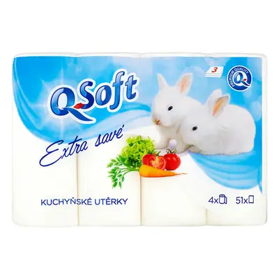 Q-Soft Kuchyňské utěrky extra savé 3 vrstvé 4 ks