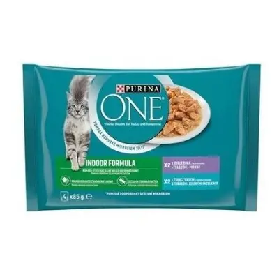 Purina One Indoor kapsička kočka 4x85g - Telecí, tuňák