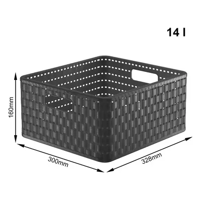 Rotho Plastový košík COUNTRY, rovný, antracit - 14l, 30x33x16