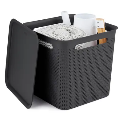 Rotho Úložný box s madly BRISEN 18l, 29x29x29cm, černý S víkem / Bez víka: S víkem