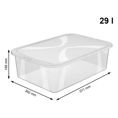 Úložný box, transparentní krabice s víkem, Rotho LONA, 58x39x17 (29l)