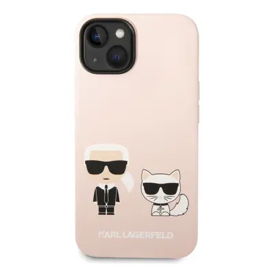 Pouzdro Karl Lagerfeld and Choupette Liquid Silicone iPhone 14 Plus růžové