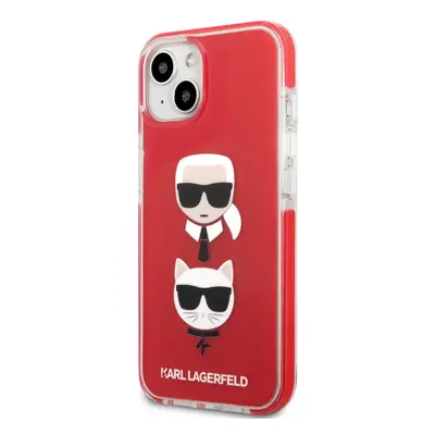 Kryt Karl Lagerfeld TPE Karl and Choupette Head pro iPhone 13 mini - červený