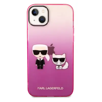 Pouzdro Karl Lagerfeld Gradient Karl and Choupette iPhone 14 Plus růžové