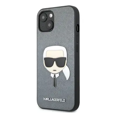 Pouzdro Karl Lagerfeld PU Saffiano Karl Head iPhone 13 mini Silver