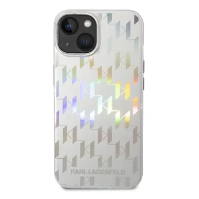 Pouzdro Karl Lagerfeld Iridescent Monogram iPhone 14 Plus střbrné