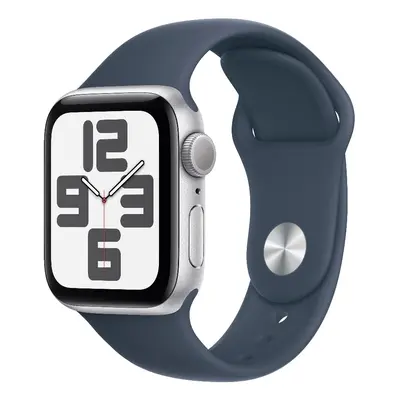 Apple Watch SE GPS 40mm stříbrné hliníkové pouzdro s ledově modrým sportovním řemínkem - S/M - M