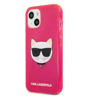 Pouzdro Karl Lagerfeld TPU Choupette Head iPhone 13 mini Fluo růžové