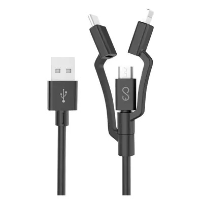 Opletený kabel 3v1 Epico (USB-C, MicroUSB a Lightning na USB-A) 1,2m - černý