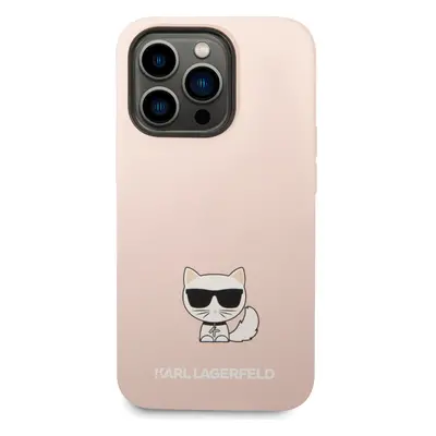 Pouzdro Karl Lagerfeld Liquid Silicone Choupette iPhone 14 Pro Max růžové