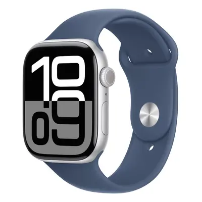 Apple Watch Series 10 46mm Cellular stříbrný hliník s denimovým sportovním řemínkem M/L MWY13QC/