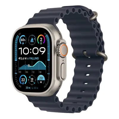 Apple Watch Ultra 2 GPS + Cellular, 49mm přírodně titanové pouzdro s ledově modrým oceánským řem