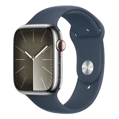 Apple Watch Series 9 GPS + Cellular 45mm stříbrné pouzdro z nerezové oceli sledově modrým sporto